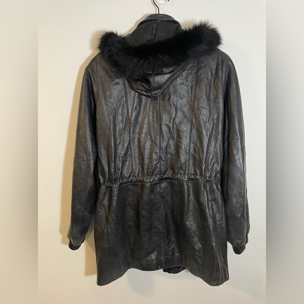 Worthington Lambskin Soft Leather Fox Fur Jacket Sz M Black Detachable Hood VTG - Picture 5 of 14